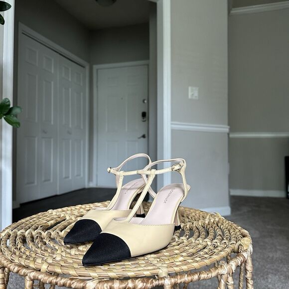 Tuckernuck Nude Leather Margot Kitten Heels Slingback Pumps Closed Pointed Toe 7 - Picture 4 of 14